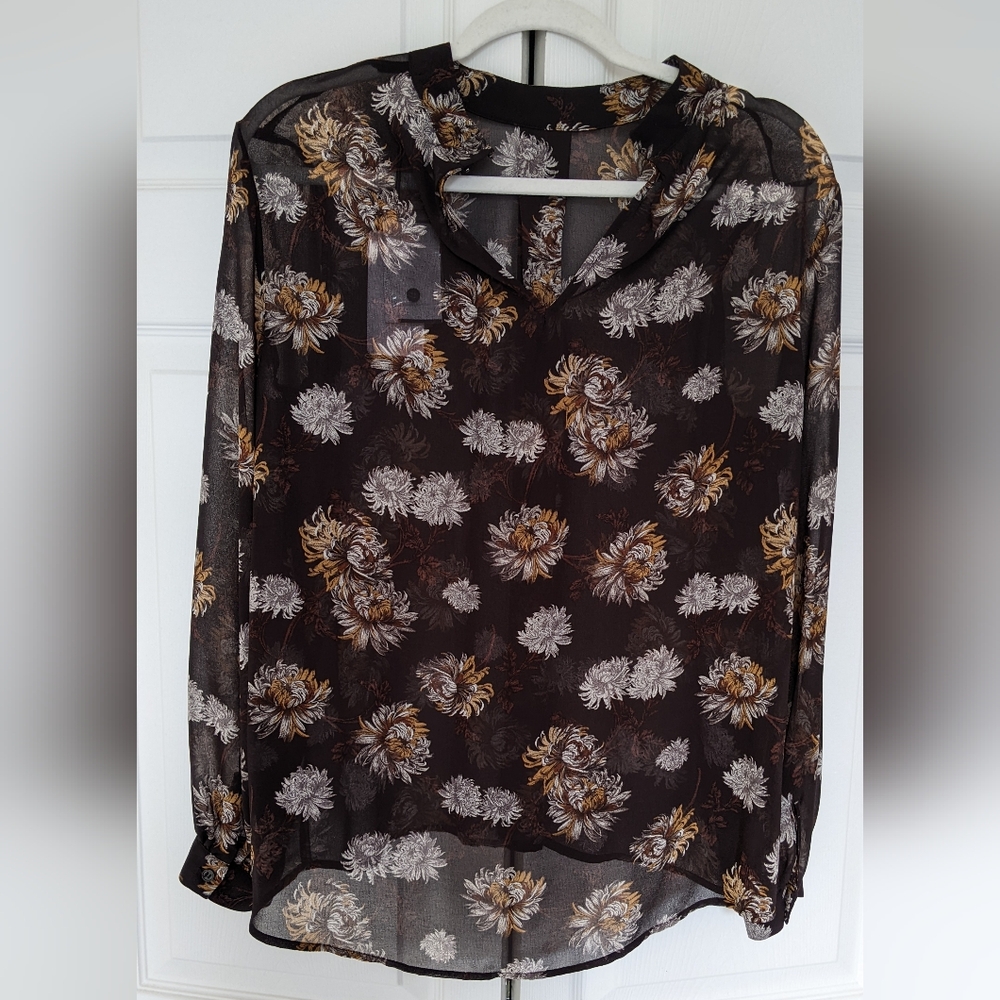 Chic Floral Sheer Blouse in Black and Brown